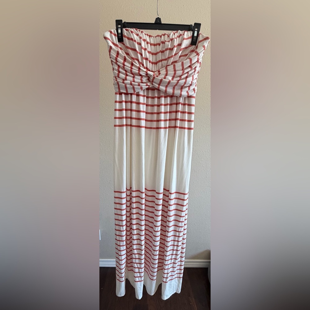Jessica Simpson Red/orange & White Striped Maxi dress NEW never worn